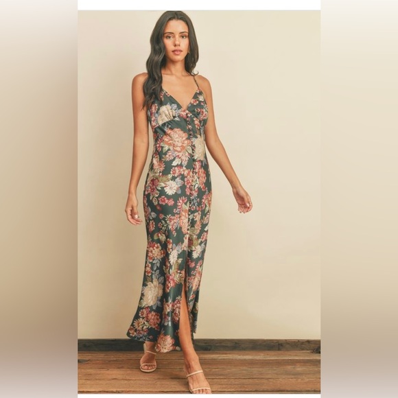 Floral print satin maxi dress - Picture 2 of 5